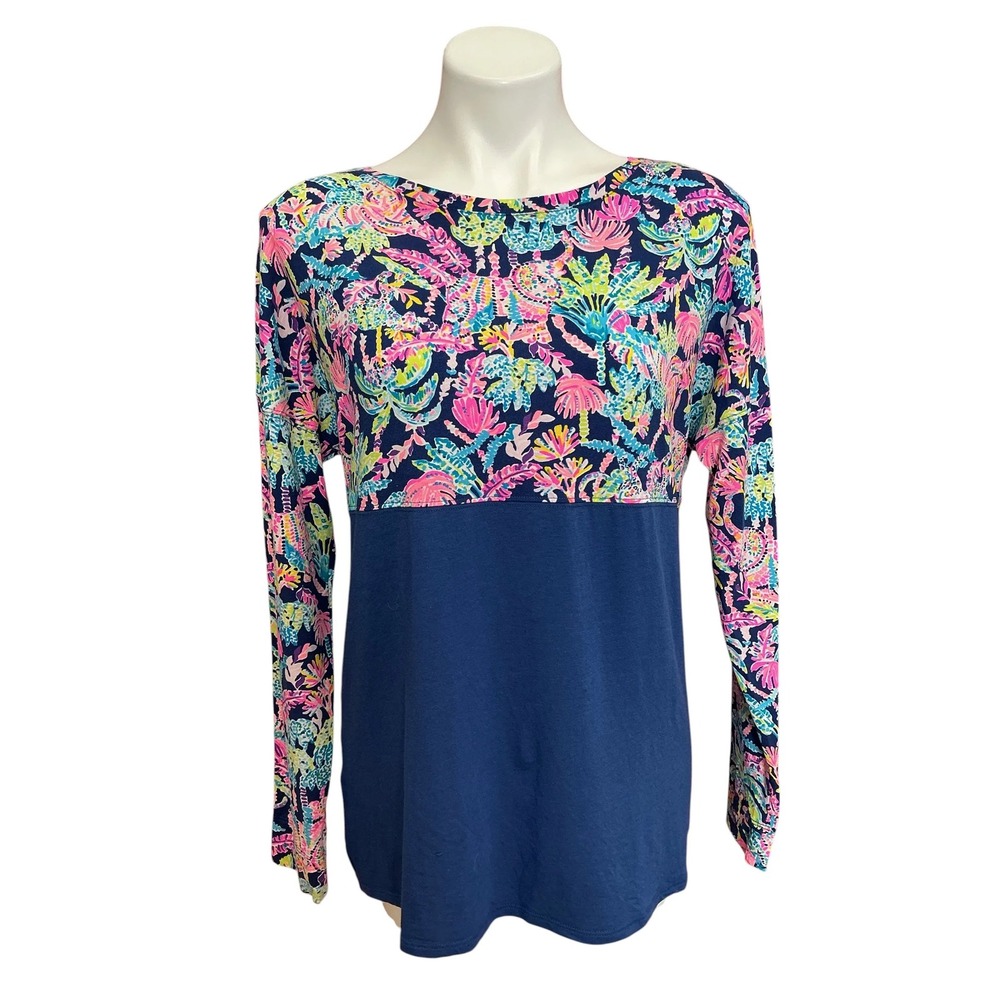 Lilly Pulitzer Womens XS Tropical Oyster Bay Long Sleeve Top Navy Pink NWOT
